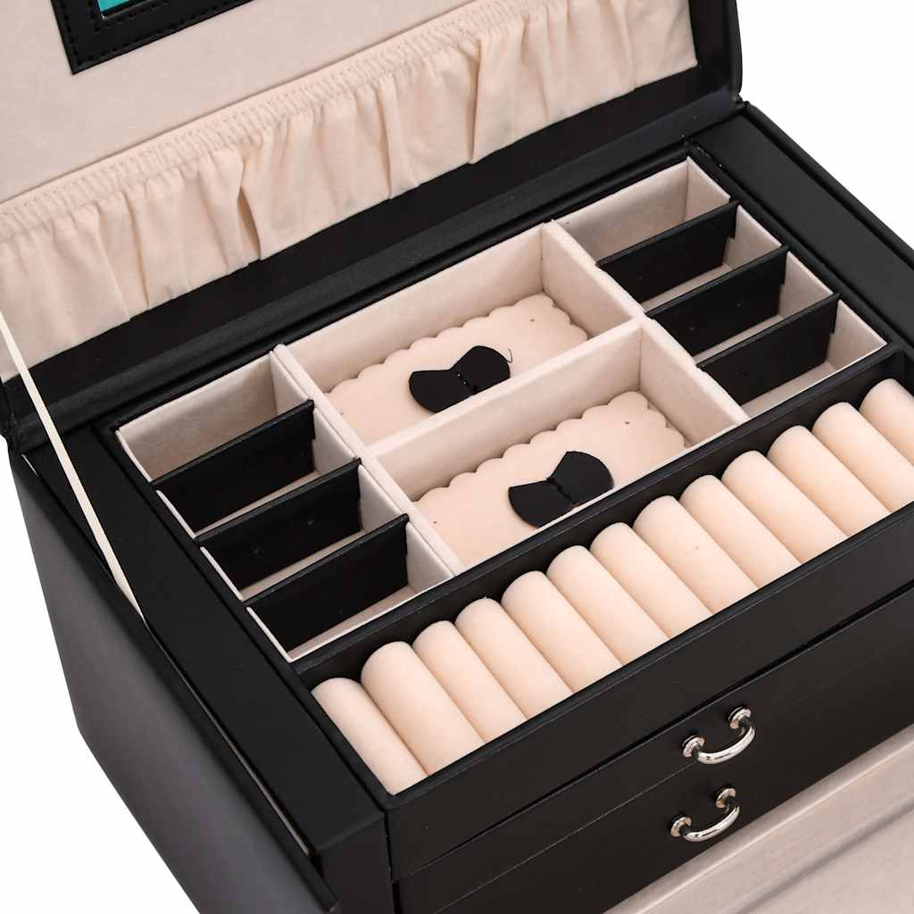 Caixa para jóias de 3 camadas com espelho com fechadura Preto - Image 7