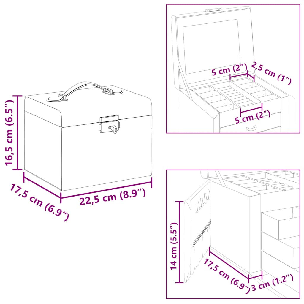 Caixa para jóias de 4 camadas com espelho com fechadura Preto - Image 11