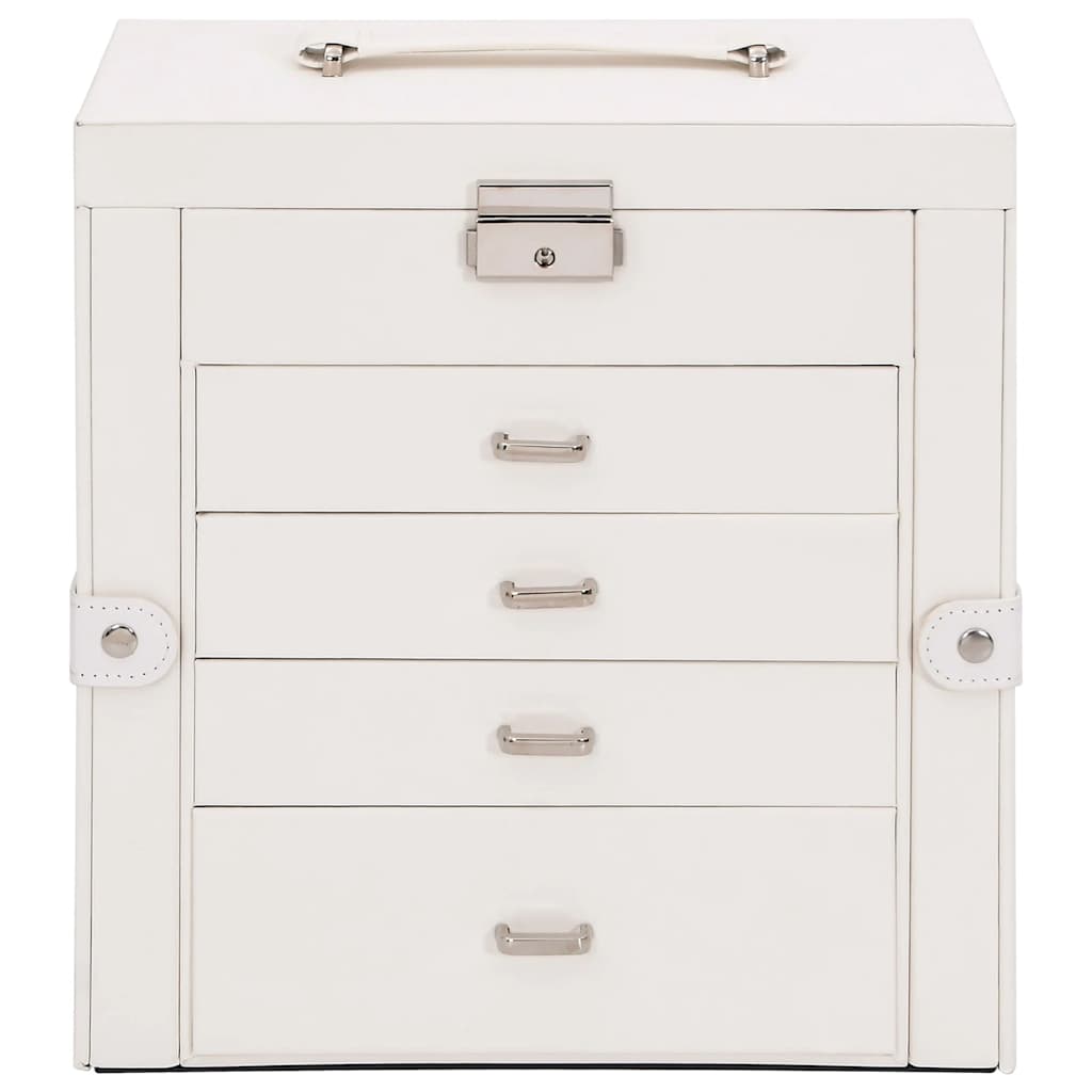 Caixa para jóias de 5 camadas com espelho com fechadura Branco - Image 3