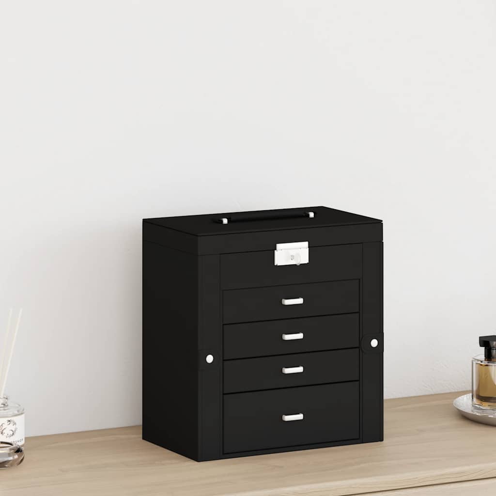 Caixa para jóias de 5 camadas com espelho com fechadura Preto - Image 2