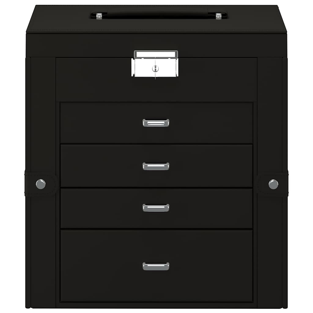 Caixa para jóias de 5 camadas com espelho com fechadura Preto - Image 3