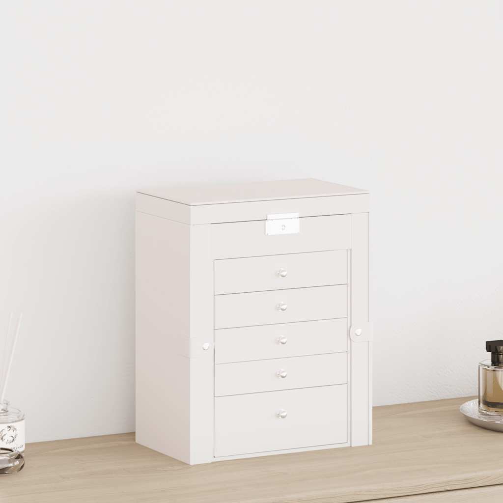 Caixa para jóias de 6 camadas com espelho com fechadura Branco - Image 2