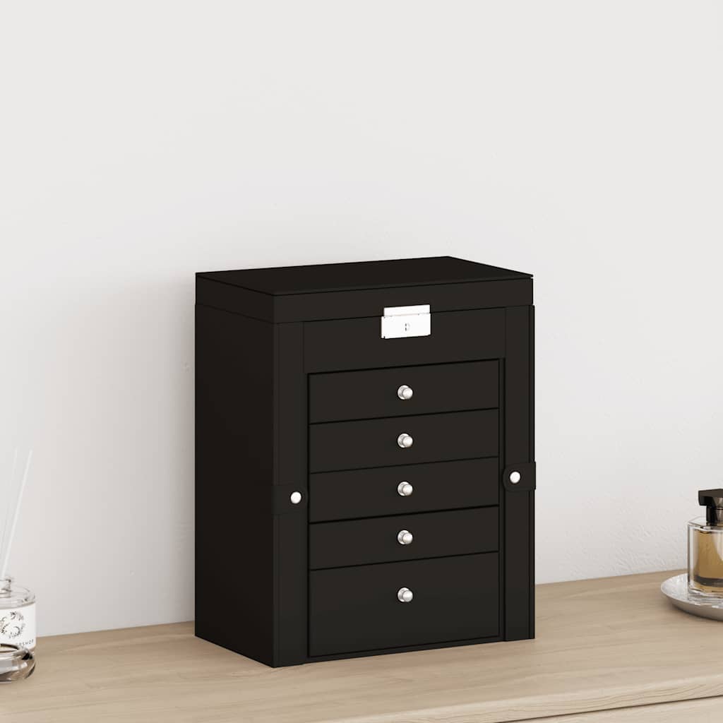 Caixa para jóias de 6 camadas com espelho com fechadura Preto - Image 2