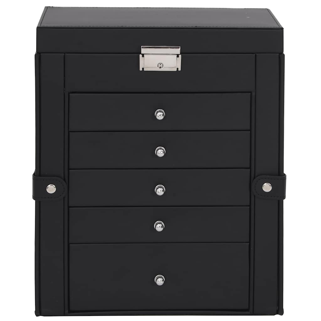 Caixa para jóias de 6 camadas com espelho com fechadura Preto - Image 3