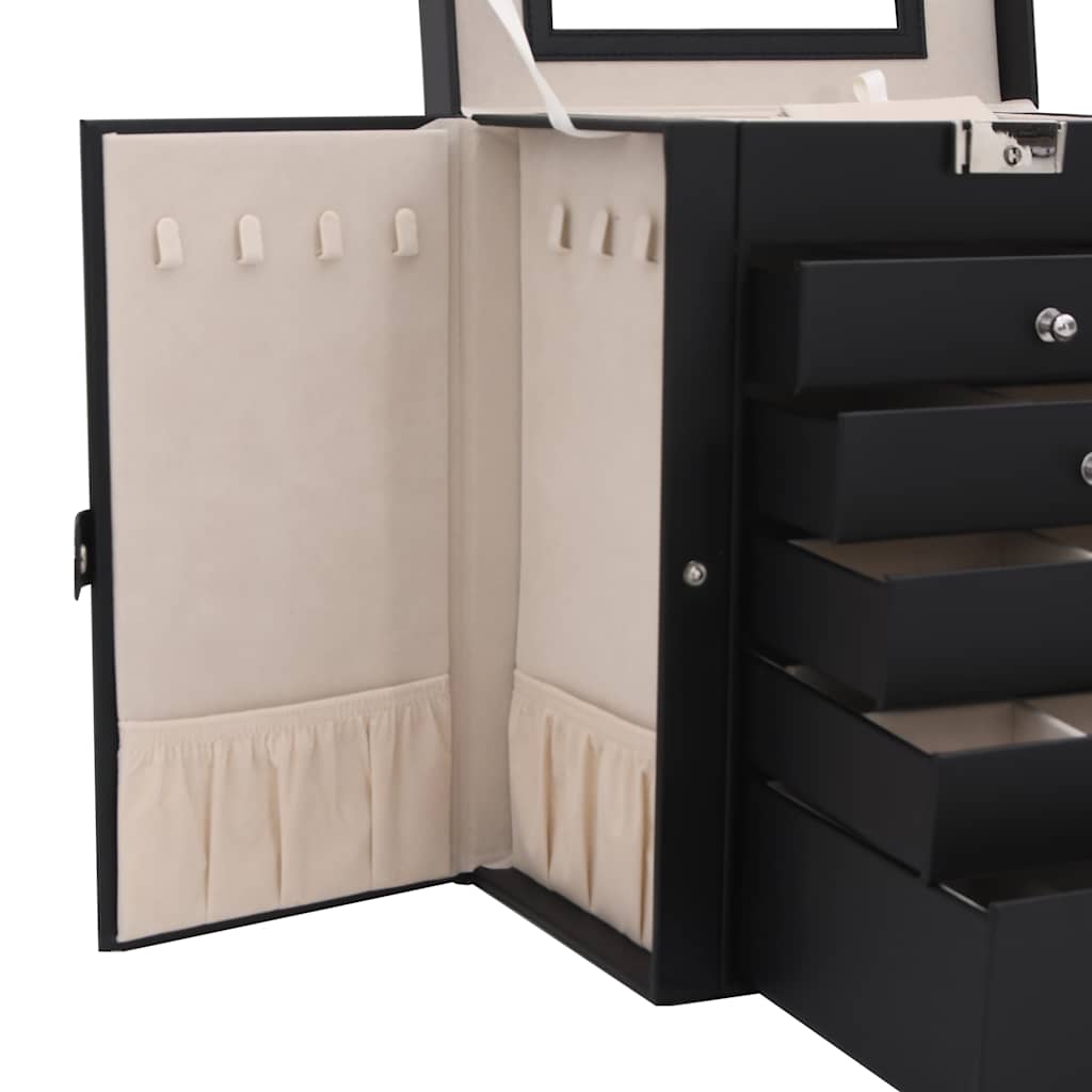 Caixa para jóias de 6 camadas com espelho com fechadura Preto - Image 9