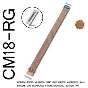 CORREA 18MM ACERO MILANESA MAGNETICO ROSE GOLD 2 PASADORES