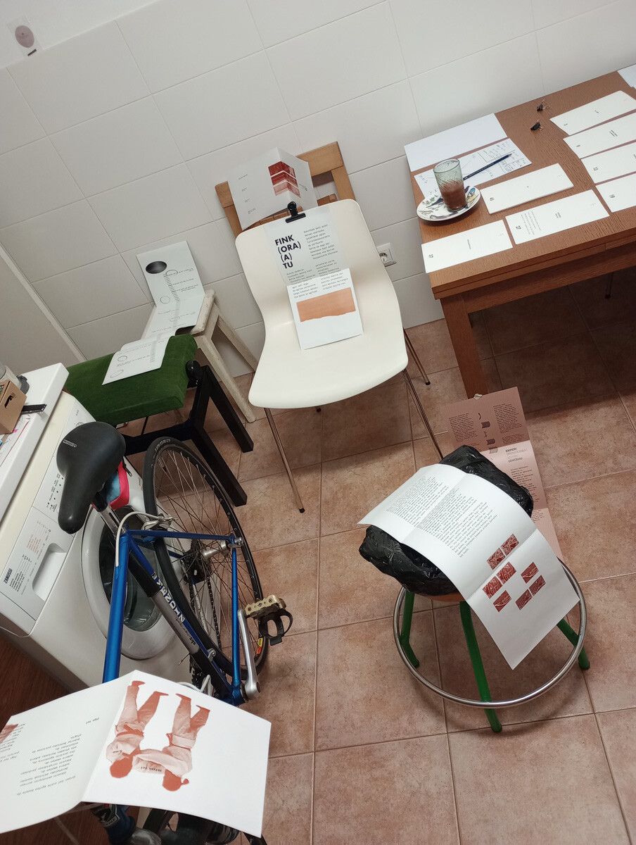 Gradu amaierako lan baten zatiak sakabanatuta daude nire sukaldean.