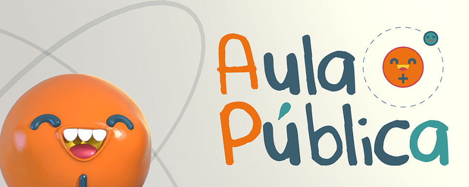 El logo de aula pública es un dibujo vectorial de un átomo, en donde el núcleo está sonriente, con un signo positivo en el medio. Es de color naranja, los ojos y el símbolo de más son azules y la boca amarilla con una pequeña lengua en su interior. A su alrededor hay un átomo de color azul y cuya boca es un signo menos, describe una órbita circular marcada con una línea punteada.