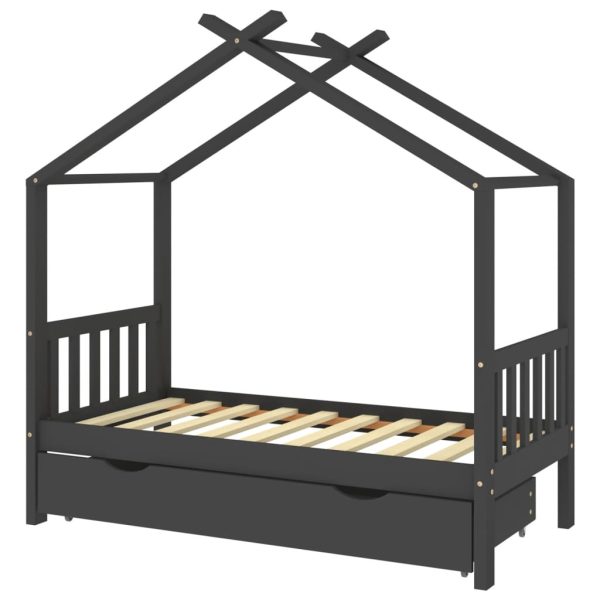 Cama de criança c/ gaveta 80x160 cm pinho maciço cinza-escuro - 685231