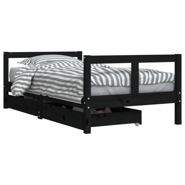 Estrutura cama infantil c/ gavetas 80x160 cm pinho maciço preto - 685259