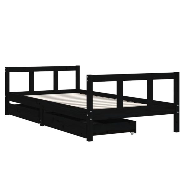 Estrutura cama infantil c/ gavetas 90x190 cm pinho maciço preto - 685262