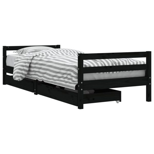 Estrutura cama infantil c/ gavetas 90x200 cm pinho maciço preto - 685283