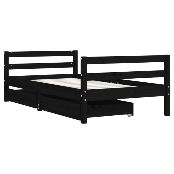 Estrutura cama infantil c/ gavetas 80x160 cm pinho maciço preto - 685289