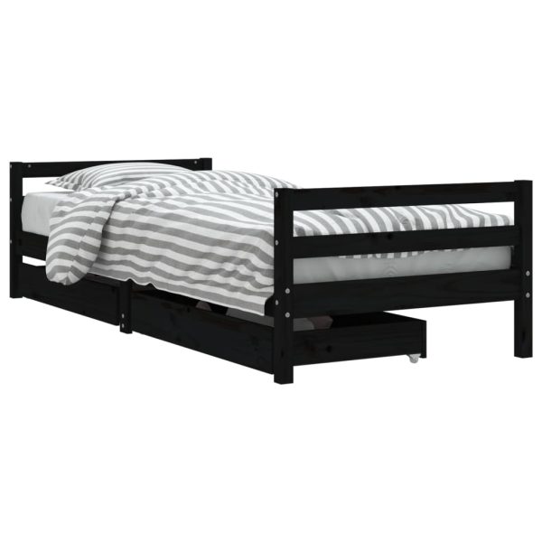 Estrutura cama infantil c/ gavetas 90x190 cm pinho maciço preto - 685292