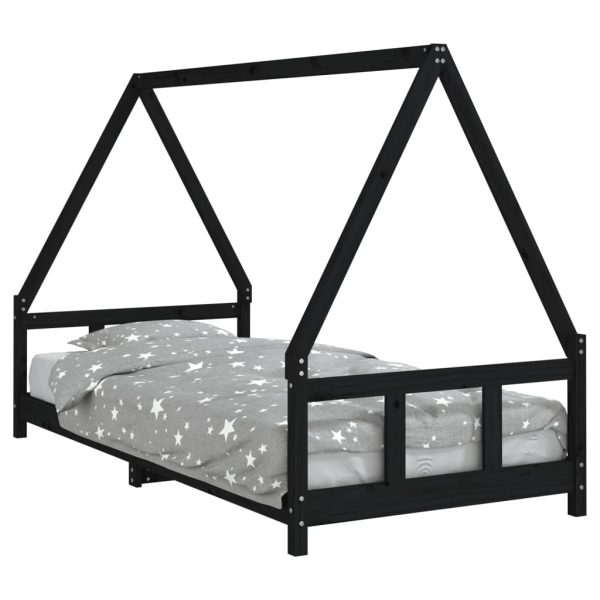 Estrutura de cama infantil 90x200 cm pinho maciço preto - 685298