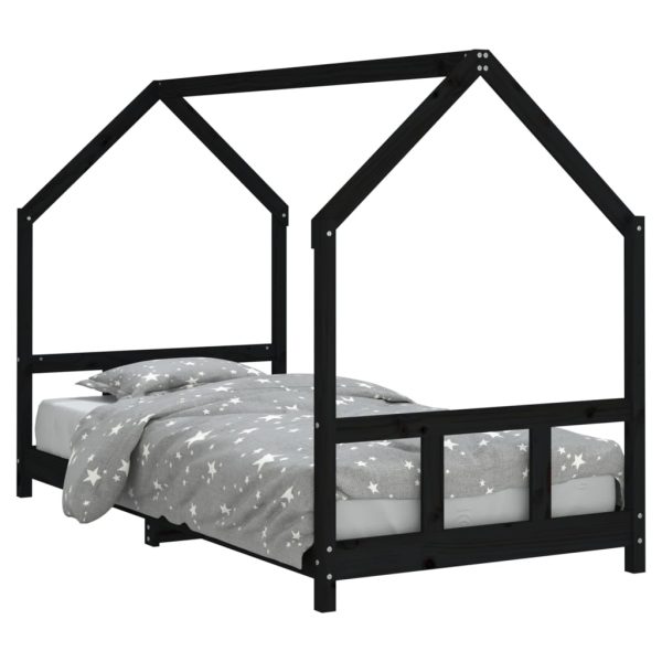 Estrutura de cama infantil 90x200 cm pinho maciço preto - 685133