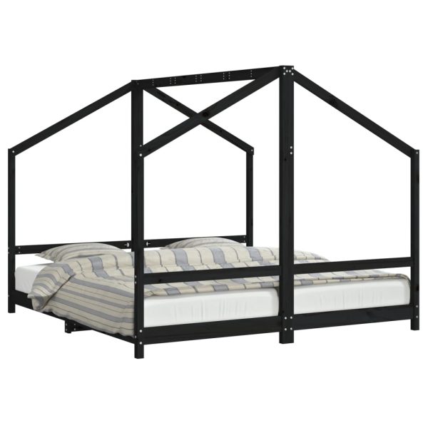 Estrutura de cama infantil 2x(90x190) cm pinho maciço preto - 685208