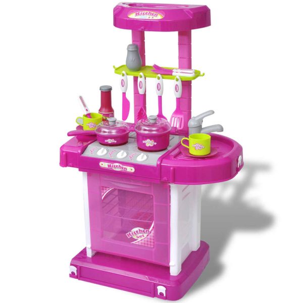 Cozinha infantil de brincar com efeito de luz e som, rosa - 755492