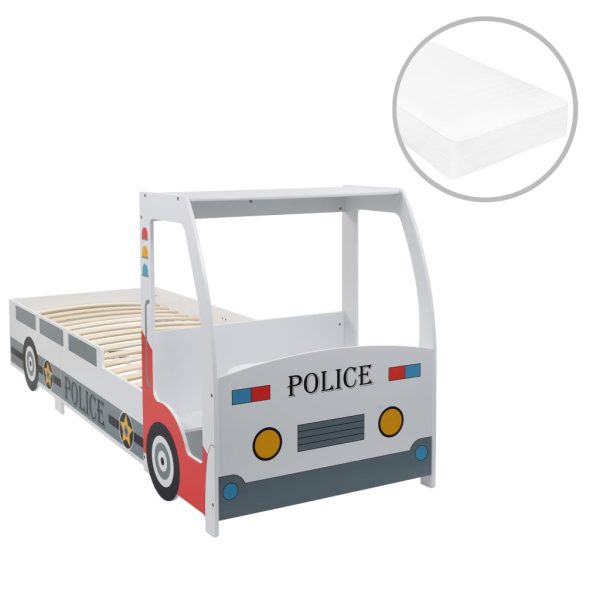 Cama carro da policia infantil com colchão de 7 zonas 90x200 cm - 685434