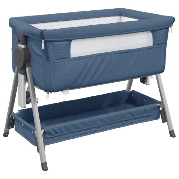 Cama de bebé com colchão tecido de linho azul marinho - 685398