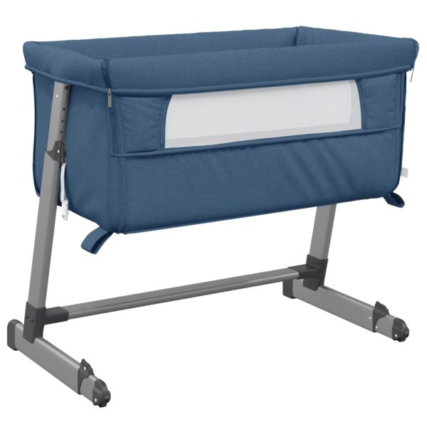 Cama de bebé com colchão tecido de linho azul marinho - 685410