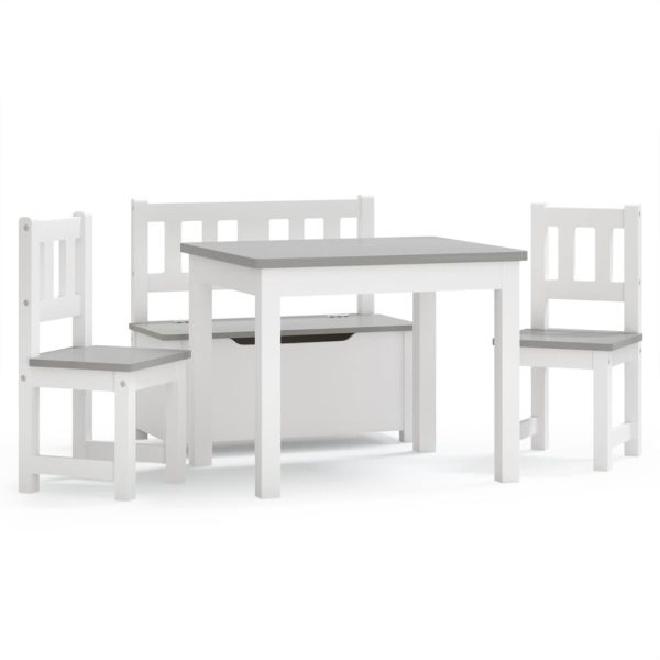 4 pcs conjunto mesa e cadeiras infantil MDF branco e cinzento - 753280