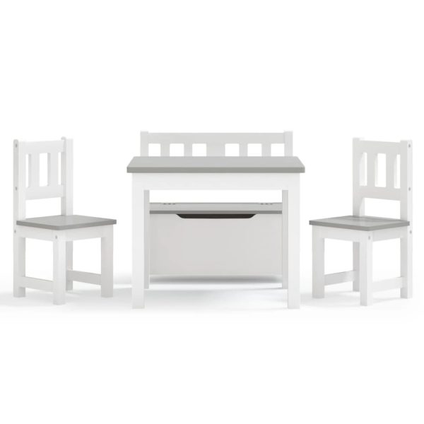 4 pcs conjunto mesa e cadeiras infantil MDF branco e cinzento - 753280 - Image 2