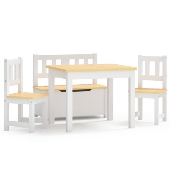 4 pcs conjunto mesa e cadeiras infantil MDF branco e bege - 753281