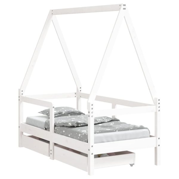 Estrutura cama infantil c/ gavetas 70x140cm pinho maciço branco - 685315