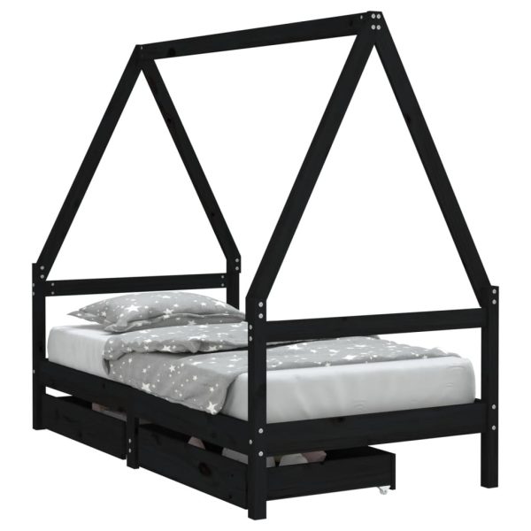 Estrutura cama infantil c/ gavetas 80x160 cm pinho maciço preto - 685319