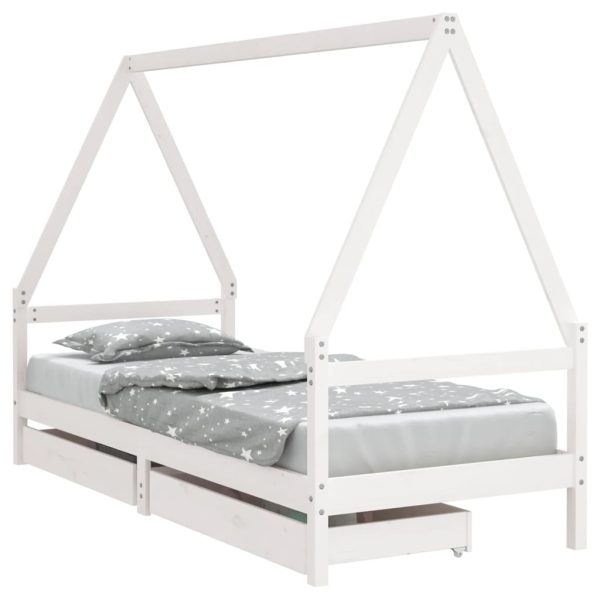 Estrutura cama infantil c/ gavetas 90x190cm pinho maciço branco - 685321