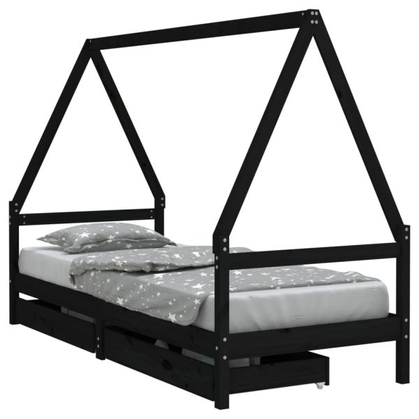 Estrutura cama infantil c/ gavetas 90x190 cm pinho maciço preto - 685322