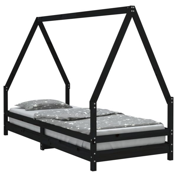 Estrutura de cama infantil 90x200 cm pinho maciço preto - 685328