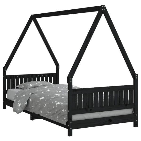 Estrutura de cama infantil 90x200 cm pinho maciço preto - 685343