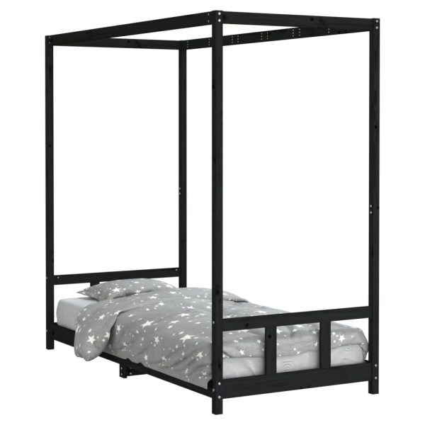 Estrutura de cama infantil 90x200 cm pinho maciço preto - 685367