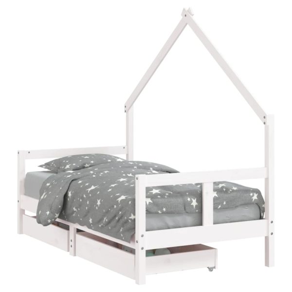 Estrutura cama infantil c/ gavetas 80x160cm pinho maciço branco - 685387