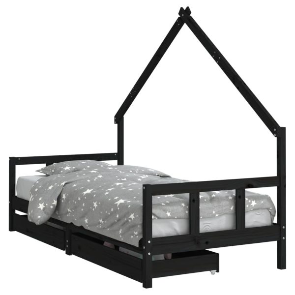 Estrutura cama infantil c/ gavetas 90x190 cm pinho maciço preto - 685391