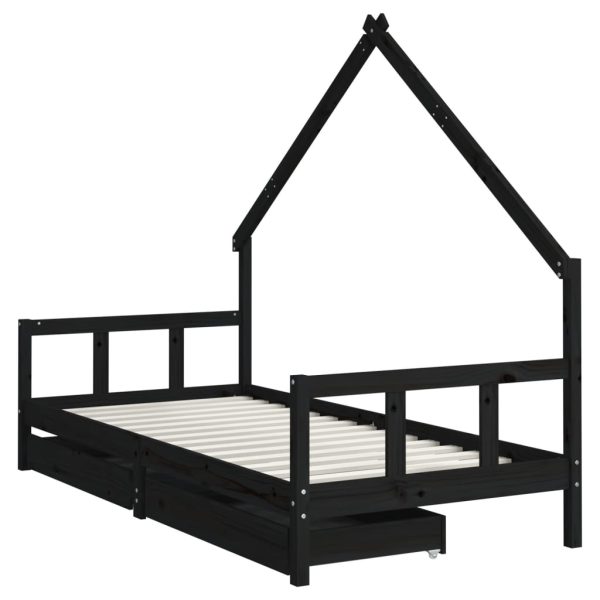 Estrutura cama infantil c/ gavetas 90x190 cm pinho maciço preto - 685391 - Image 2