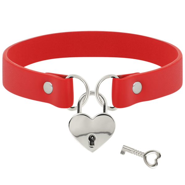 COQUETTE CHIC DESIRE - COLLAR DE PIEL VEGANA ROJA CON CORAZÓN ACCESORIO CON LLAVE - Imagen 3