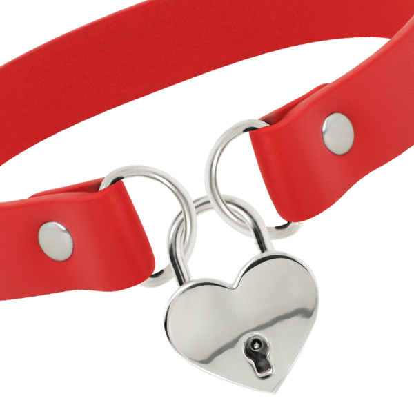 COQUETTE CHIC DESIRE - COLLAR DE PIEL VEGANA ROJA CON CORAZÓN ACCESORIO CON LLAVE - Imagen 4