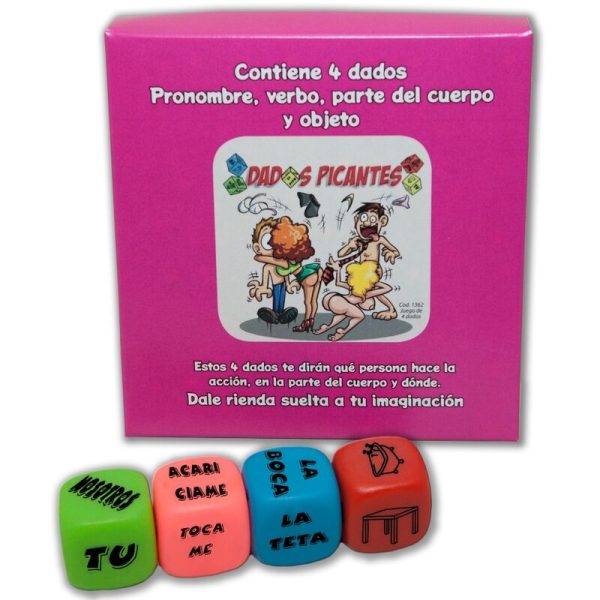 DIABLO PICANTE - SET DE 4 DADOS DE PRONOMBRE, VERBO, PARTE DEL CUERPO Y LUGAR