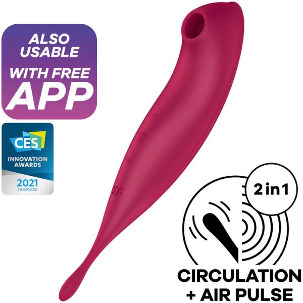 ESTIMULADOR DE PULSO DE AIRE Y APP VIBRADOR SATISFYER TWIRLING PRO+ ROJO