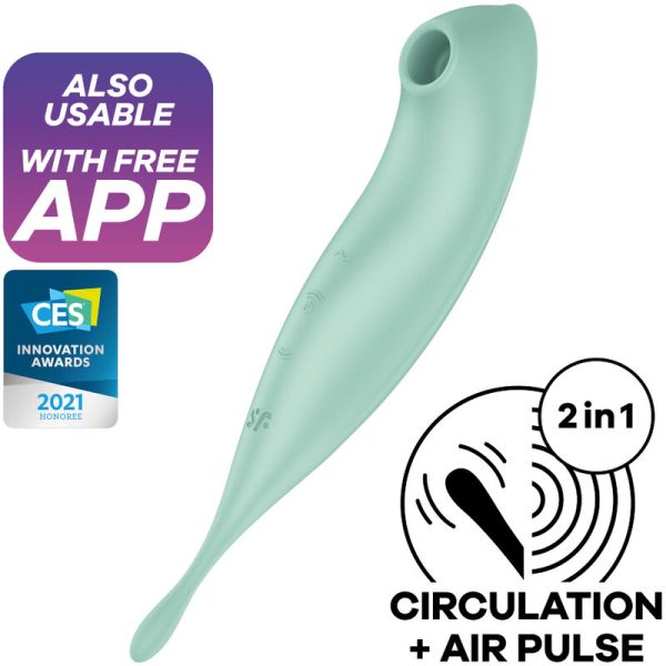 ESTIMULADOR DE PULSO DE AIRE Y VIBRADOR SATISFYER TWIRLING APP PRO+ VERDE