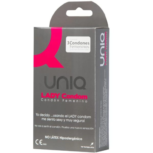 UNIQ - LADY CONDOM CONDONES FEMENINOS SIN LÁTEX CON CINTURÓN RECOGEDOR 3 UNIDADES