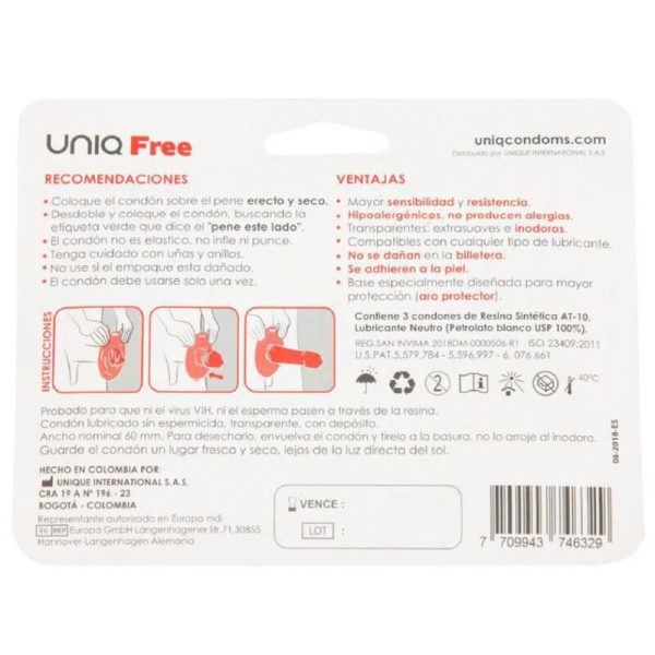 UNIQ - PRESERVATIVOS SIN LÁTEX CON ANILLO PROTECTOR 3 UNIDADES - Imagen 2