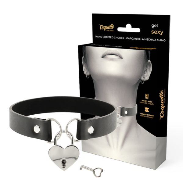 COQUETTE CHIC DESIRE - COLLAR DE PIEL VEGANA CORAZÓN ACCESORIO CON LLAVE