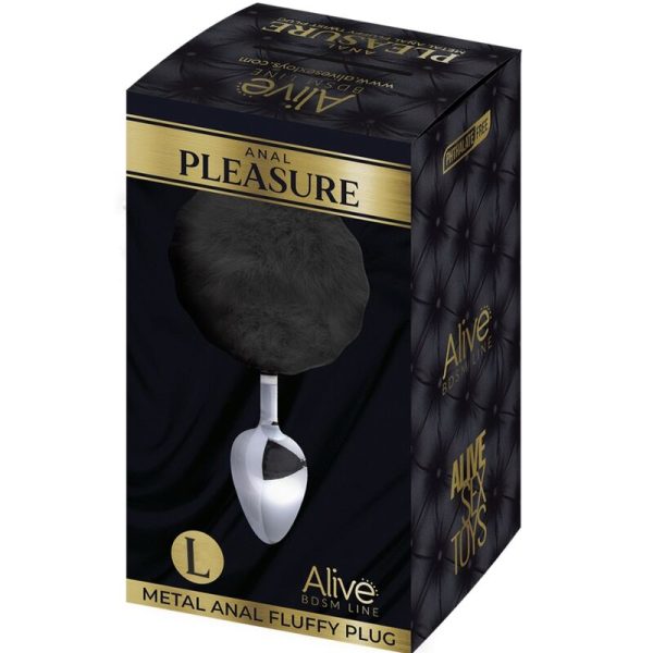 ALIVE - PLUG DE PLACER ANAL LISO METAL FLUFFY NEGRO TALLA L - Imagen 2