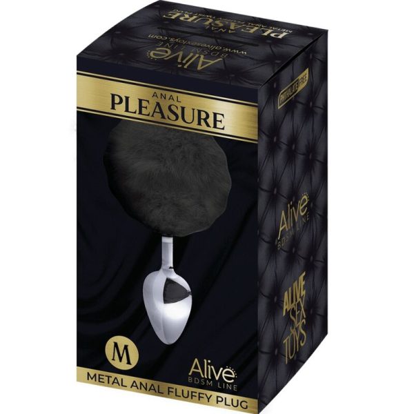 ALIVE - PLUG DE PLACER ANAL LISO METAL FLUFFY NEGRO TALLA M - Imagen 2