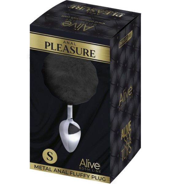 ALIVE - PLUG DE PLACER ANAL LISO METAL FLUFFY NEGRO TALLA S - Imagen 2