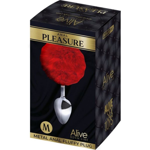 ALIVE - PLUG DE PLACER ANAL LISO METAL FLUFFY ROJO TALLA M - Imagen 2